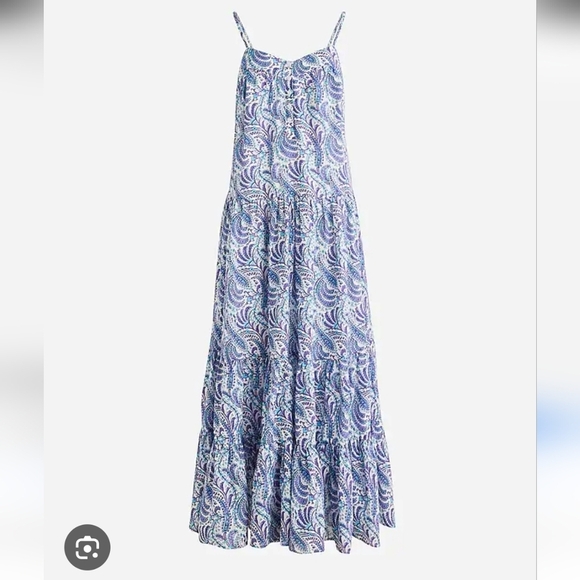 J. Crew Tiered Cotton Voile Shift Maxi Dress in Purple Paisley Size XL NWT - Picture 10 of 10